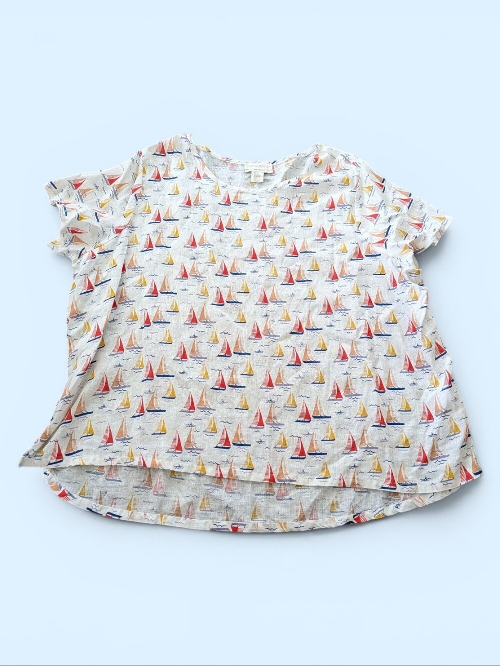Cynthia Rowley Linen Sailboat Blouse Plus 2X Tunic Top Sailing Coastal Nautical